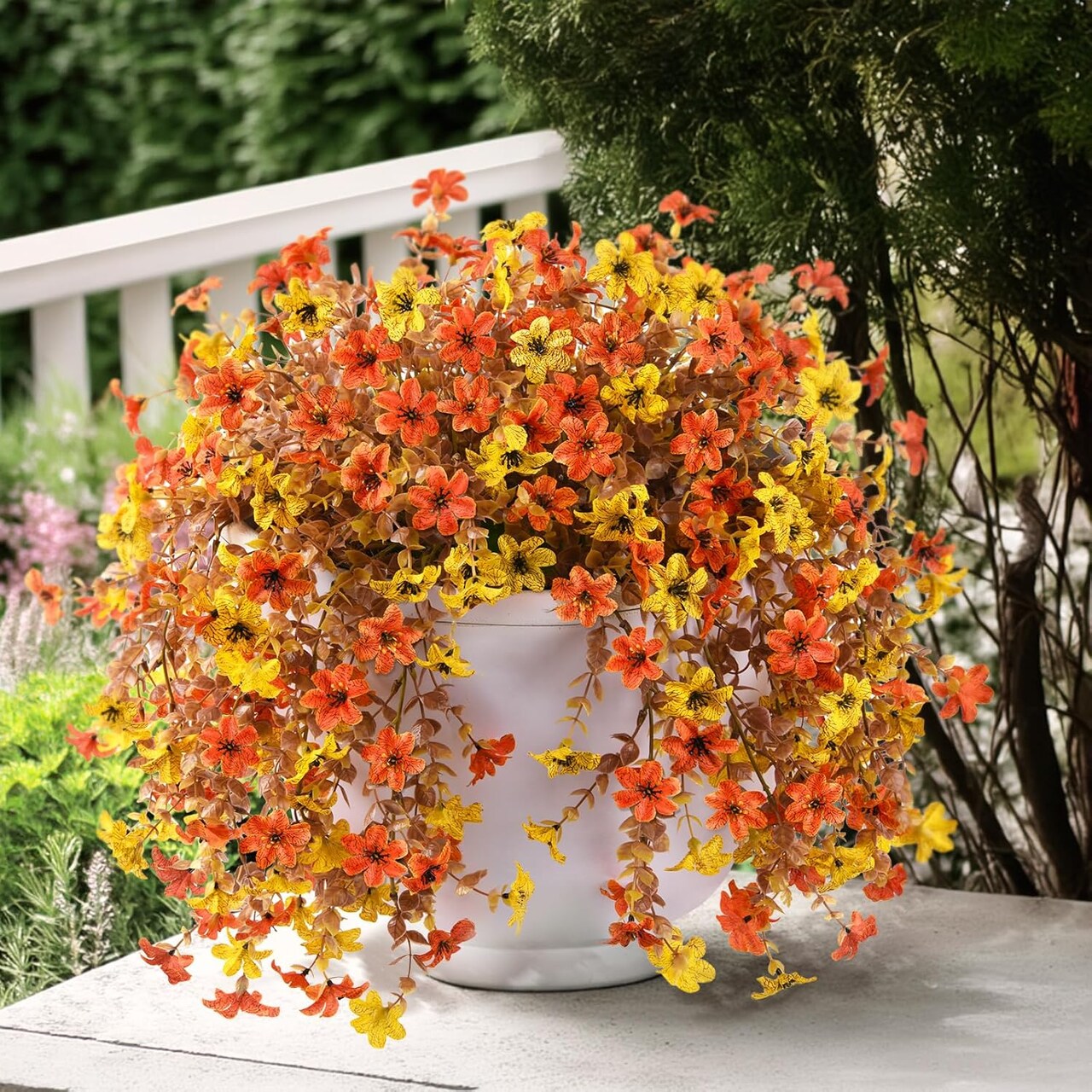 2 Pack Artificial Fall Mums Hanging Flowers – UV Resistant Faux Daisy Plants for Outdoor & Indoor Autumn Décor – Realistic Silk Plants for Porch, Patio, Balcony, Yard & Home